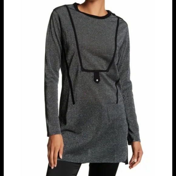 Zadig & Voltaire Metallic Shift Dress Small Crew Neck Long Sleeves Silver Black - Picture 3 of 16